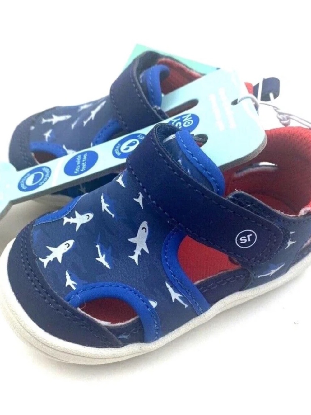 Stride Rite Baby Water Sandals Size 4 Boys Blue Shark Adjustable Swimming